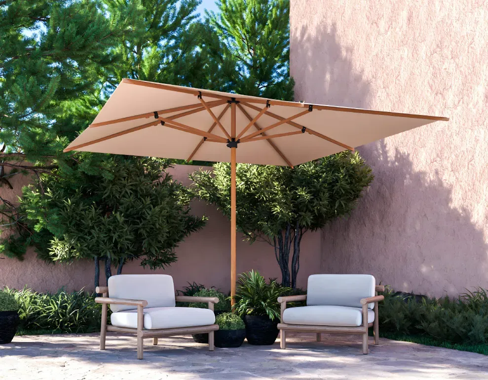 Parasol Arles (3 x 3m, Blanco, Beige)